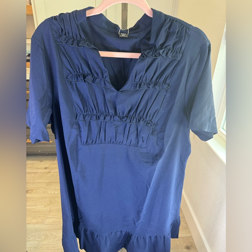 Shein Navy Blue Notch ruffled Neck Short Sleeve, Ruffle Hem Summer Dress Sz 0XL